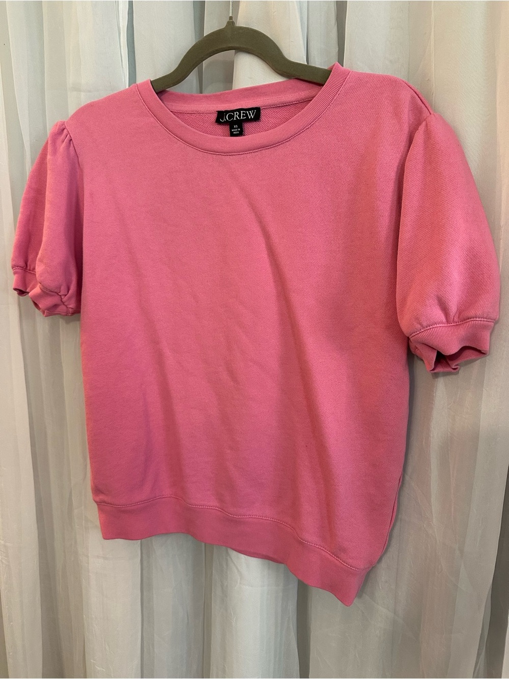 J. Crew Pink Puff-Sleeve Short Sweatshirt - Picture 2 of 4